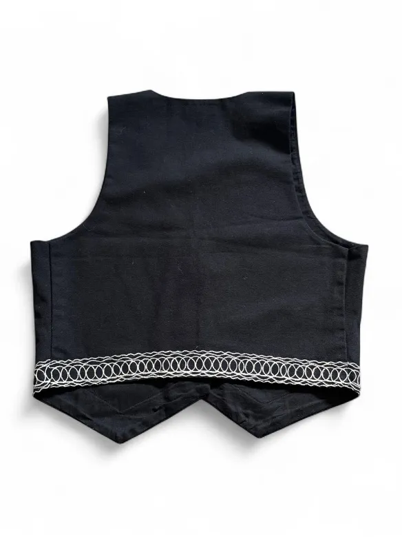 Anthropology Conditions Apply Black Embroidered V-Neck Button Front Vest Size XS - Image 4