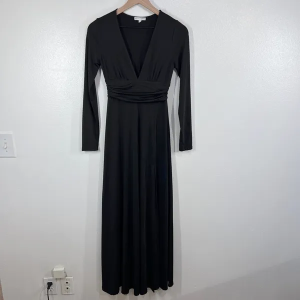 Baltic Born Women's Size Small Black Maxi Dress Deep V Neck Ruched Waist‎ DD3262 - Image 2