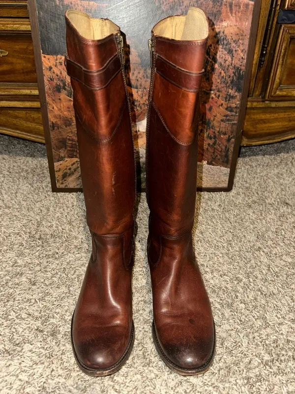 FRYE Molly Button Tall Brown Leather Riding Boots - Image 2