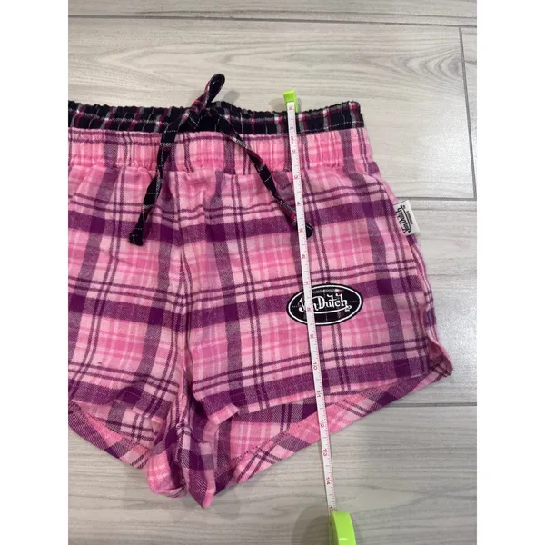 Von Dutch Originals Womens Pink Plaid Flannel Pajama Set Crop Tank Shorts S NEW - Image 4