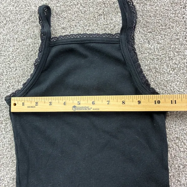 American Eagle Black Ribbed Lace‎ Trim Cropped Tank Top Womens XS Cami Casual - Image 3