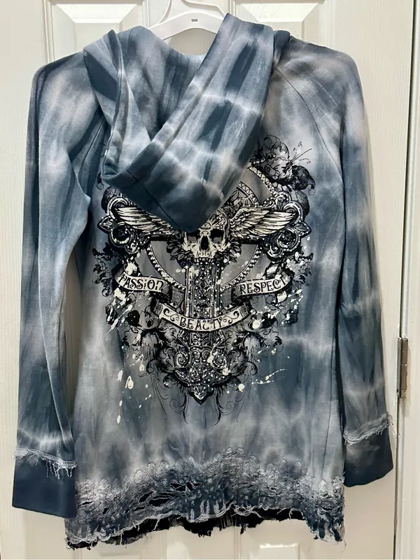 Crash & Burn Y2K graphic hoodie size XS tie dye goth grunge biker rocker - Image 12