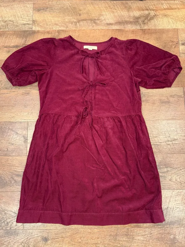 LOFT Corduroy Bow Tie-Front Mini Dress in Burgundy - Image 5