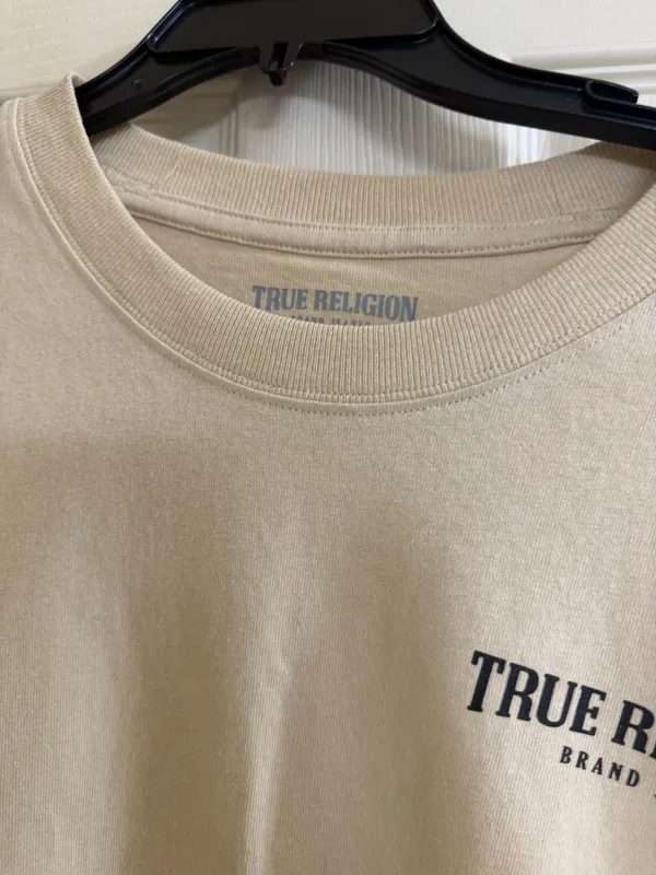 True Religion Men's Logo Tape T-Shirt in Beige - Image 4