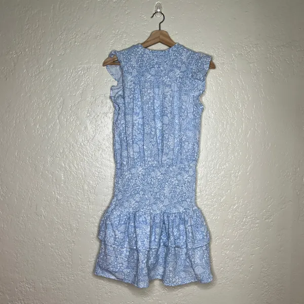 Anthropologie Sundays Shae Dress Blue Floral Smocked Cotton Ruffle Mini‎ Small - Image 3