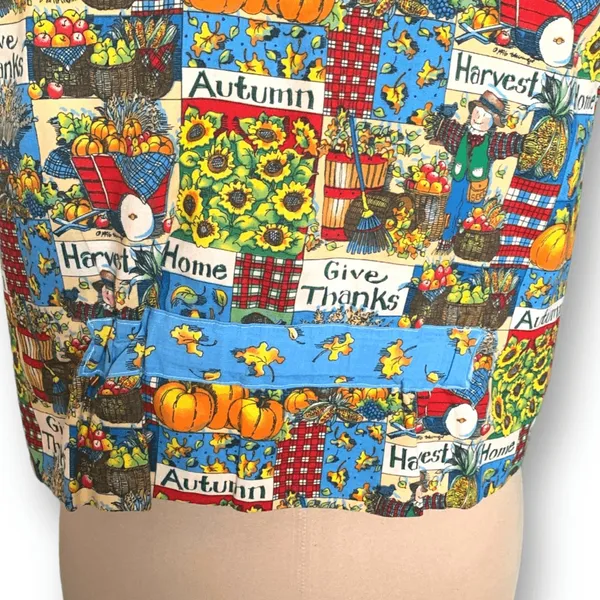 Vintage Handmade Reversible Vest Autumn Pumpkin‎ Scarecrow Farmhouse Blue Orange - Image 8