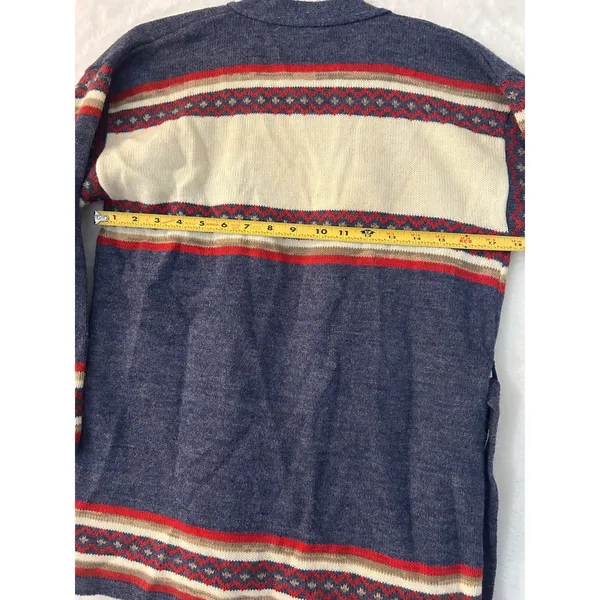 Mademoiselle Knitwear Vintage Nordic Fair Isle Wrap Belted Cardigan Sweater Blue - Image 7