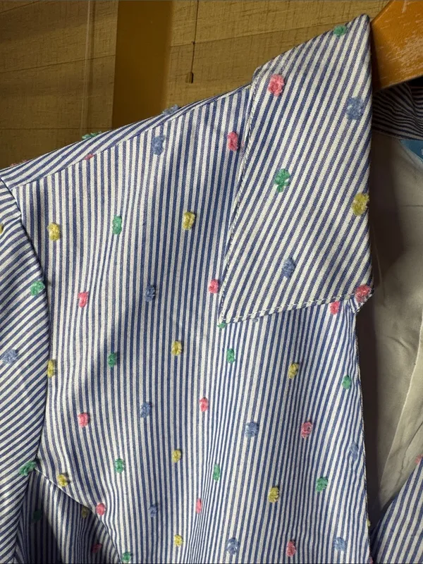 Draper James Blue Striped Embroidered Belted Shirt Dress Size Large - Image 4