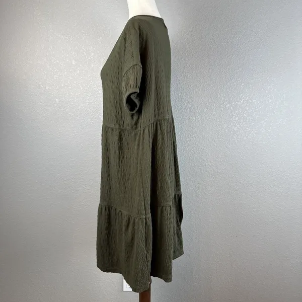 Madewell Oversized Tiered Mini Dress Size S‎ Green Crinkle Knit Cotton Blend - Image 4