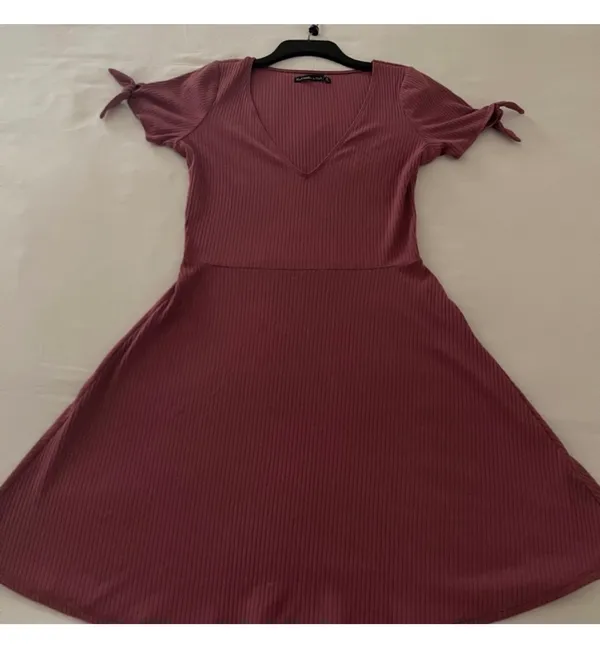 Abercrombie & Fitch Dark Pink A-Line Mini Dress V-Neck Short Sleeve Casual - Image 2