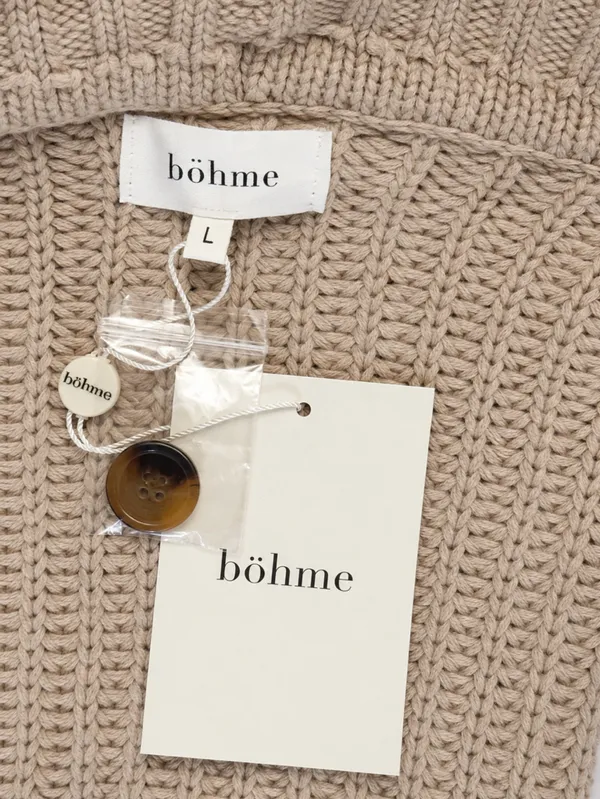Bohme NWT Chunky Knit Shawl Collar Cardigan Sweater Size L Taupe Beige - Image 3