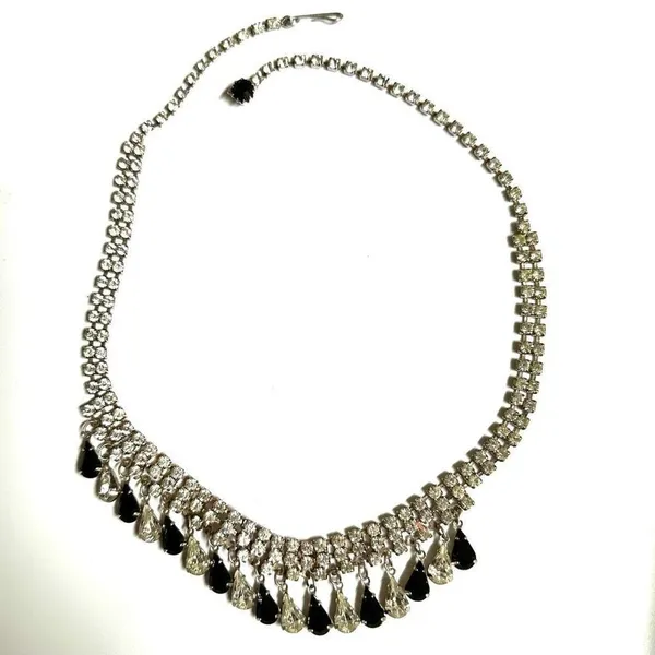 Black and clear teardrop rhinestone necklace Silver - Image 6