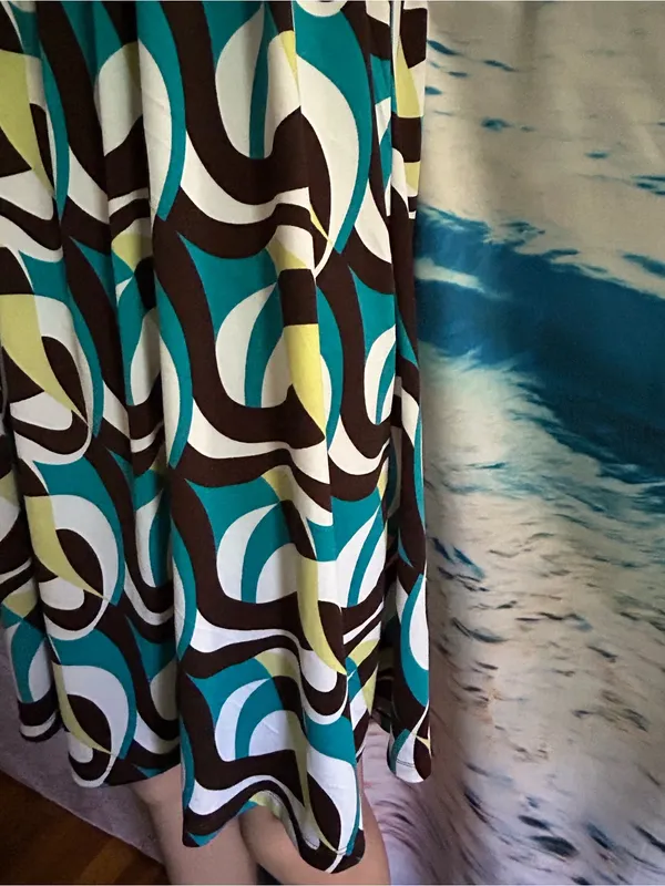 Forever Women’s Sleeveless Retro Circle Print Sundress in Teal & Brown MD - Image 5