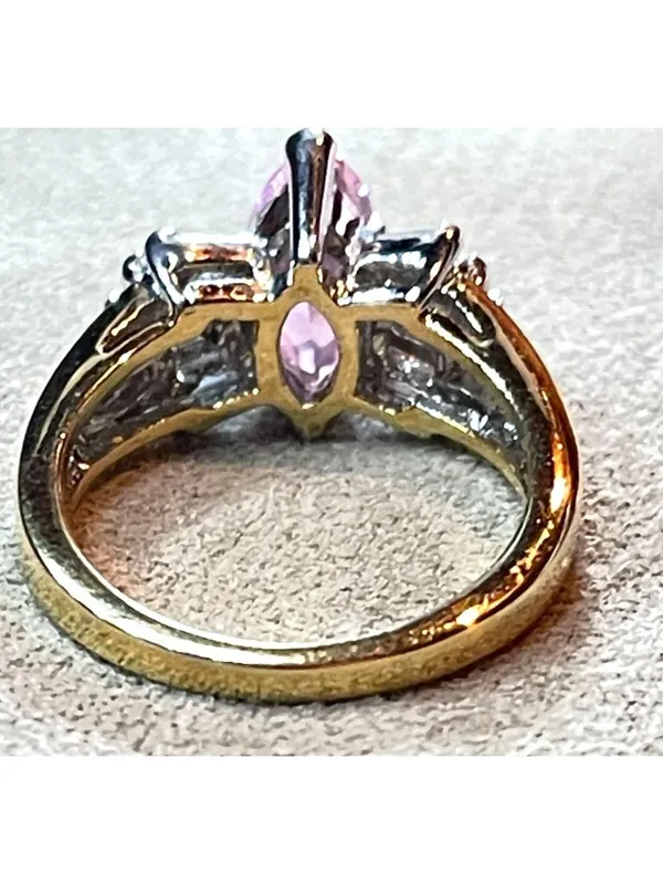 Vintage 90s Marquise Pink Ice and Tapered Baguette Cocktail Ring SIze 8 - Image 4