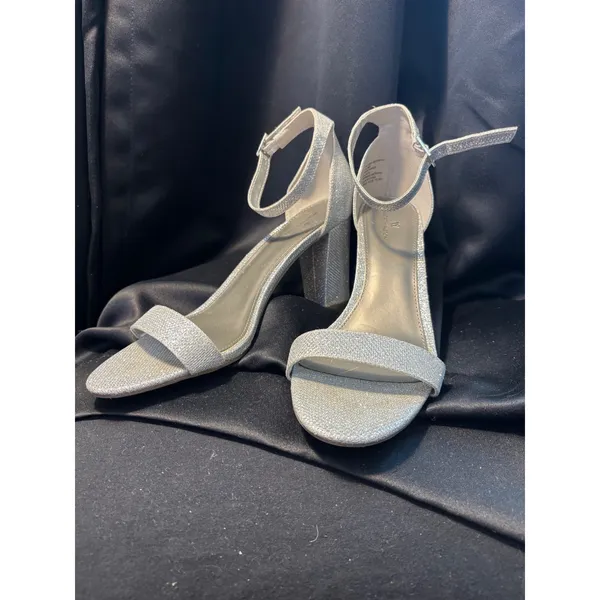 Worthington Beckwith Silver Glitter Block Heel Sandals Ankle Strap‎ Womens 11M - Image 2