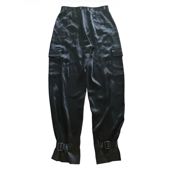 Aritzia Babaton‎ Refined Satin Cargo Pants Size 2 Black Ankle Straps Pockets - Image 9