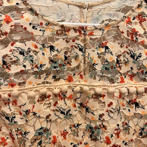 Revolve Tularosa Floral Guipure Lace Pom Pom Trim Mini Shift Dress Cream Large‎ - Image 3