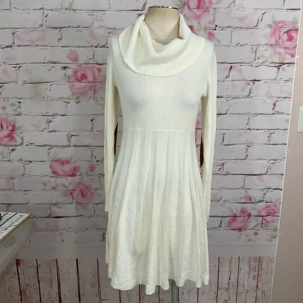 Calvin Klein white cowl neck elbow pad sweater dress - Image 3