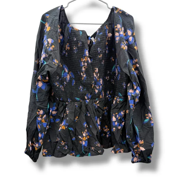 Ava & Viv Black Multicolor Floral Long Sleeve Smocked Peplum Top Sz‎ 1X NEW - Image 4