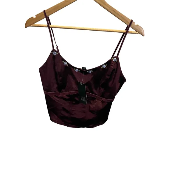 Wild Fable Burgundy Sleeveless Smocked Back Crop Top‎ Size S Fairy Y2K - Image 2