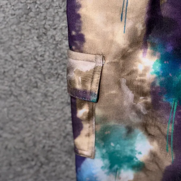 Boohoo Womens Abstract Tie Dye Tracksuit Set Cargo Sweatshirt Joggers Purple L - Image 9