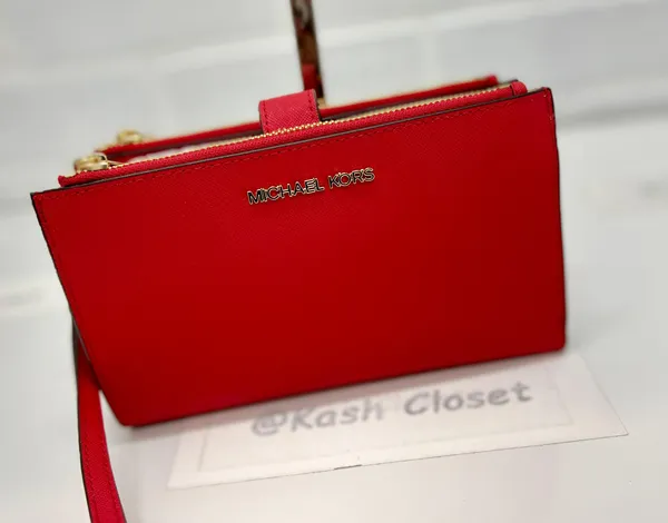 Double Zip Wristlet Wallet Bright Red - Image 3