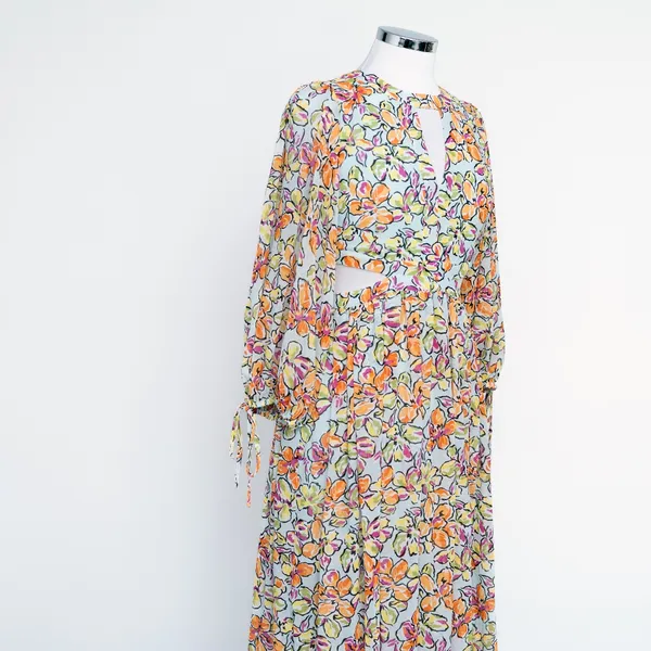 Maje - ‎ Orange Blue Hibiscus Cut Out Maxi Dress - Image 7