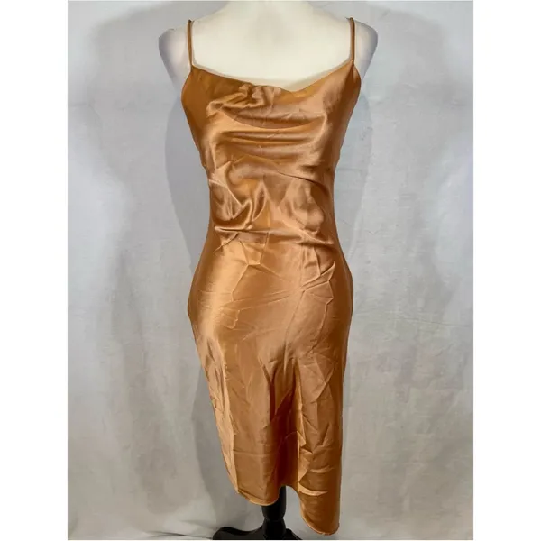 Petal and Pup gold metallic bronze sateen cowl neck midi dress size 0 - Image 2