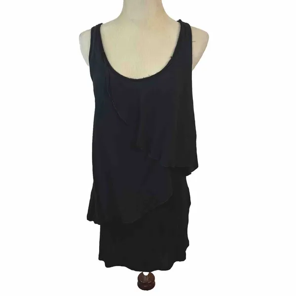 Zara‎ Trafaluc Layered Mini Dress Medium Black Asymmetrical Ruffle Racerback - Image 2