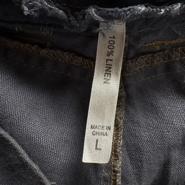 Y2K Linen Cargo Capri Blue Utility Boho Cropped Pants Sz L Button‎ Fly Wide Leg - Image 15