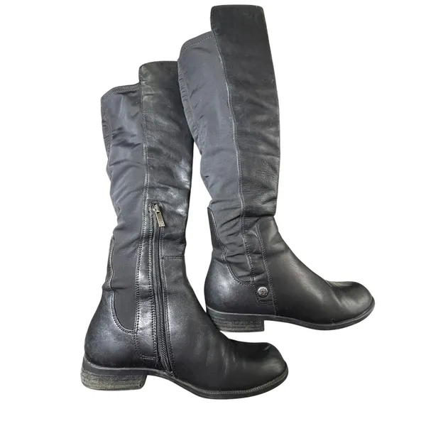 Anne Klein Black Leather Over The Knee Boots Mixed Media Flat Riding Boot 6.5 - Image 2