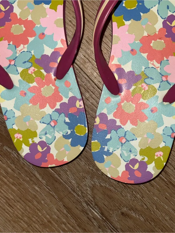 Coach Multicolor Floral Flip Flops with Pink Straps - Image 2