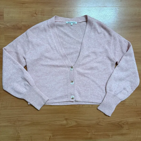 Reformation Varenne Cashmere Cardigan in Blush Size XS - Image 3