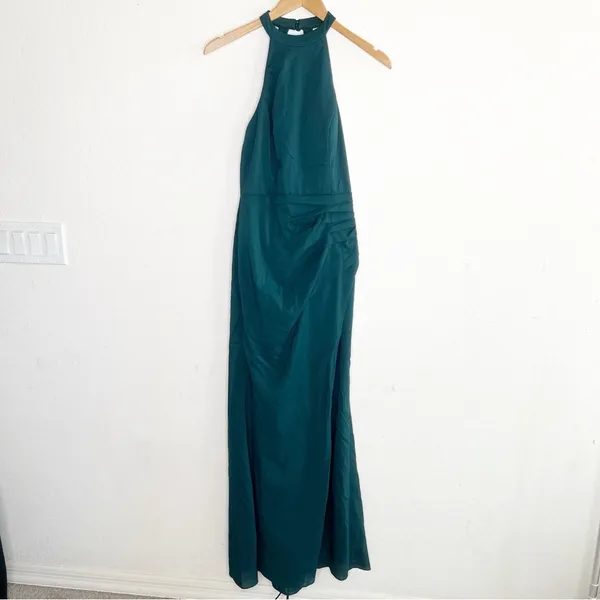 AZAZIE GALICIA Pine Mermaid Halter Pleated Stretch Chiffon Dress - Image 3