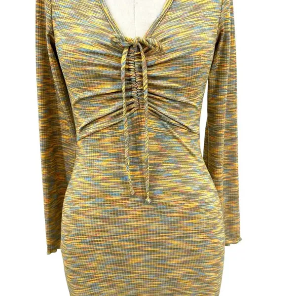 Lisa Says Gah Lotta Long Sleeve Ribbed Space Dye‎ Minidress In Honeydew Size XS - Image 5