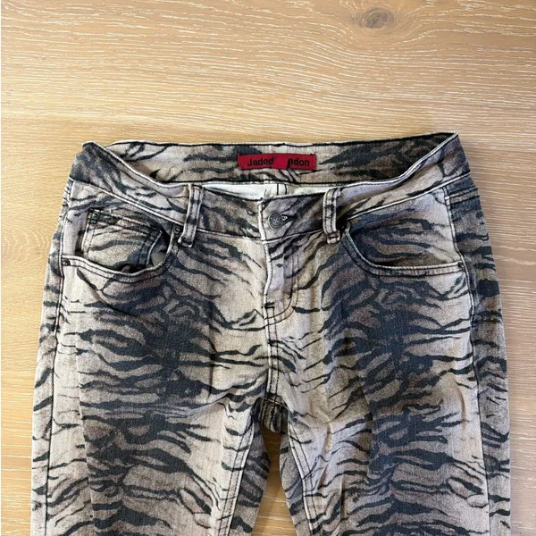 Jaded London Jeans Bootcut Tiger Print Size 26 Black Grayish Taupe - Image 2