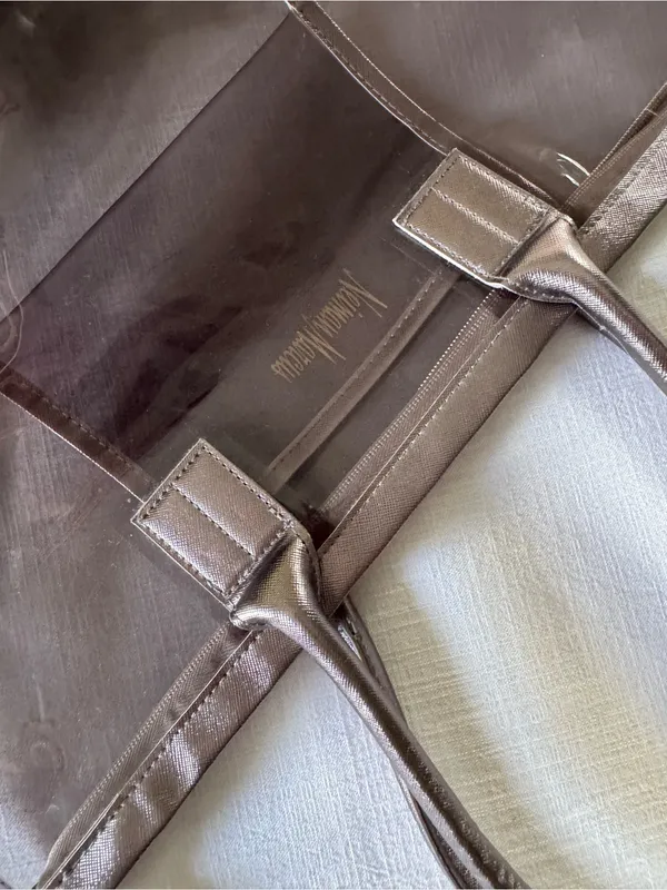 Neiman Marcus Clear PVC Metallic Bronze Trim Tote Bag - Image 10
