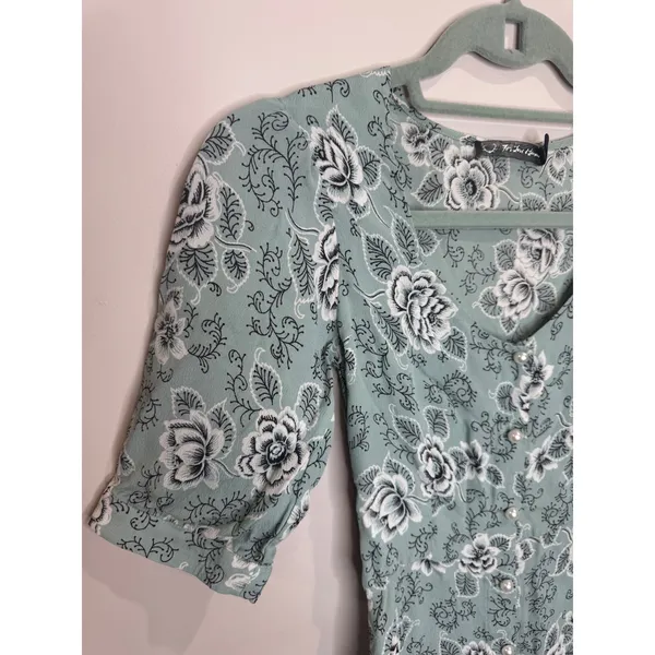 For Love & Lemons sage green black floral‎ button-down maxi dress Sz S - Image 3