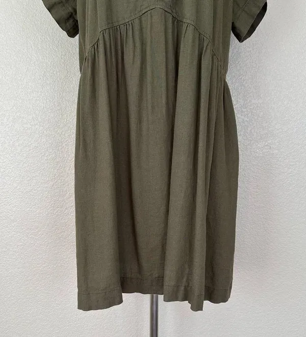Universal Threads Linen Blend Olive Green Short Sleeves Shift Dress, Sz Large - Image 4