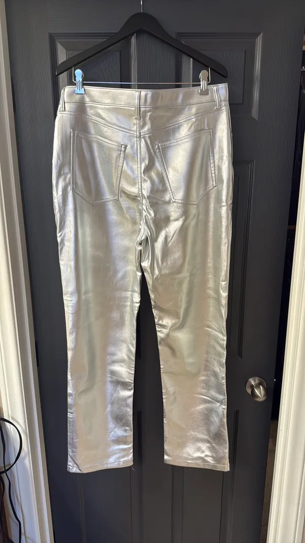 Abercrombie Vegan Leather Silver Straight Pants 90s High-Rise - Image 3