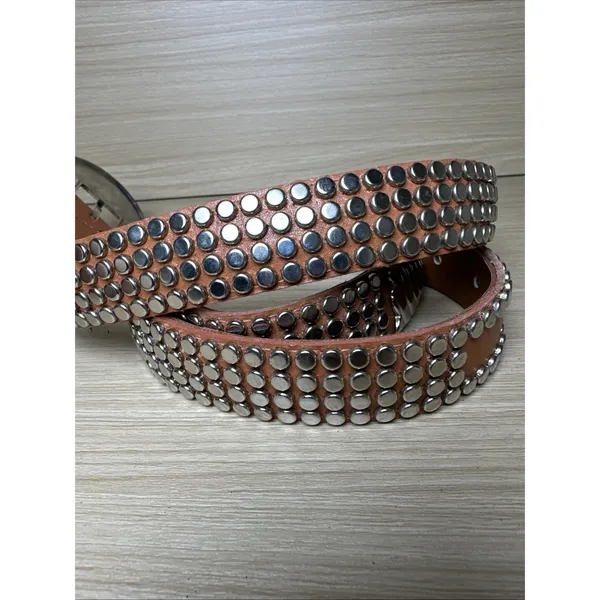 Vintage Statement Belt Womens A. Taylor Tan Silver Buckle Medium Studded‎ - Image 10