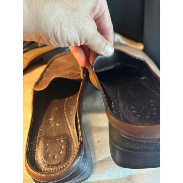 Thom McAn Leather Mule Loafer Bundle Tan Buckle Brown Square Toe Size 5 2 Pairs - Image 10