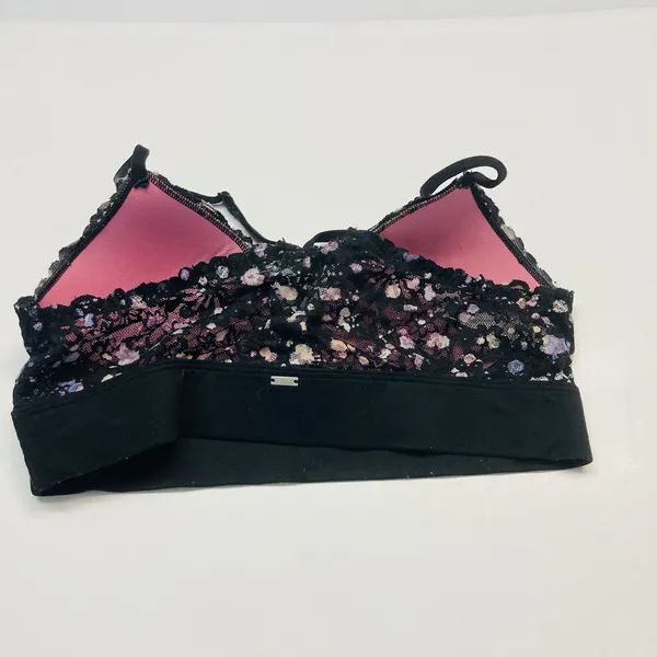 PINK Victoria's Secret Bralette Women Small Black Purple‎ Lace Floral Racerback - Image 7