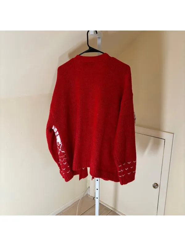 Lane Bryant EUC Women's Red Fair Isle Cardigan Sweater Size 18/20 - Image 5