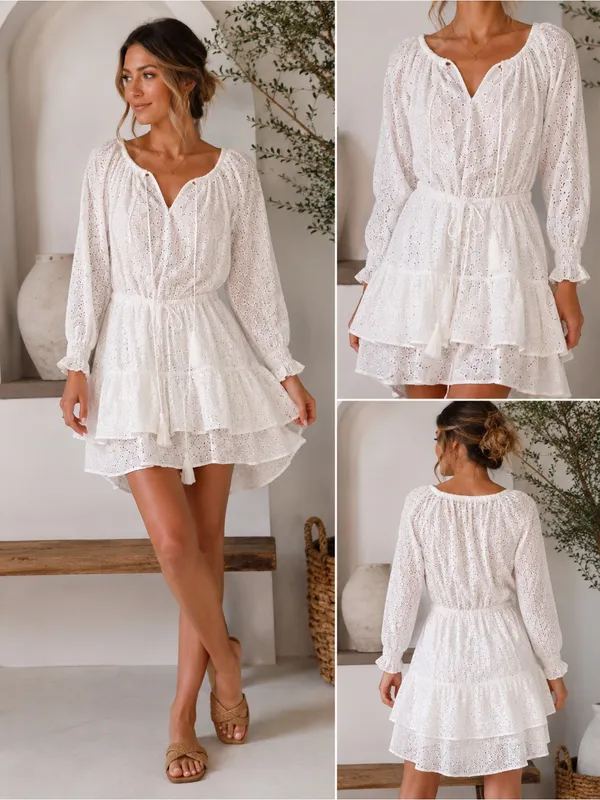 PAOLITA Eyelet Tiered Long-Sleeve Mini Dress - Image 2