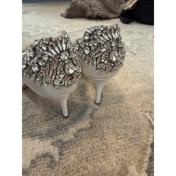 Badgley Mischka Celeste Embellished Peep Toe Heels Wedding Bridal Sz 9.5 - Image 12