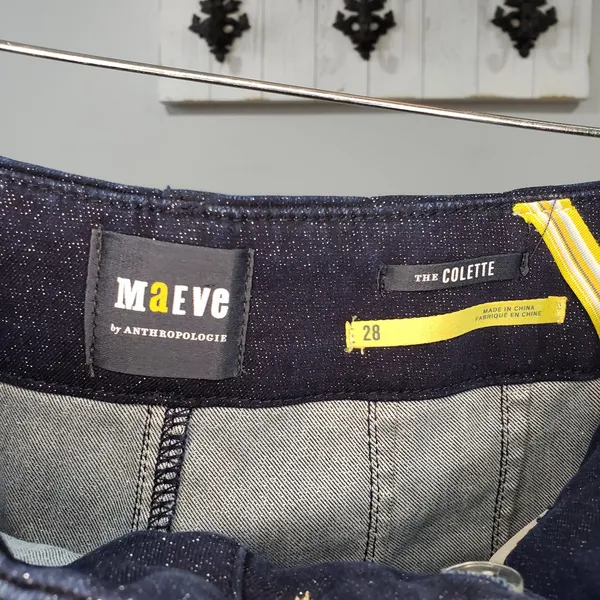 Anthro Maeve Colette Wide Leg Cropped Jeans Sparkle Denim 28 - Image 4