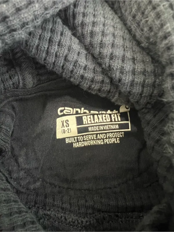 Carhartt Navy Blue Thermal Waffle Hoodie Size XS - Image 3