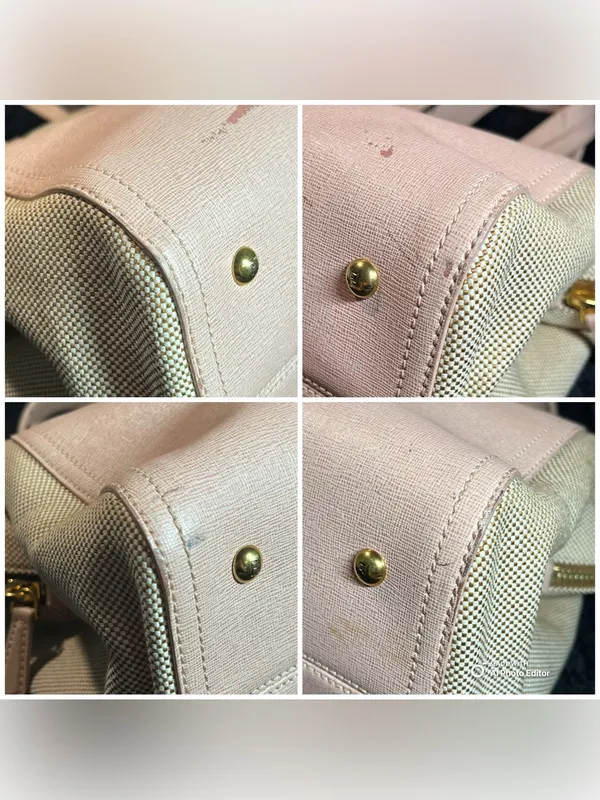 Fendi Chameleon Large Tote Bag 8BL114 Pink Leather Beige Canvas 2-Way Satchel - Image 7