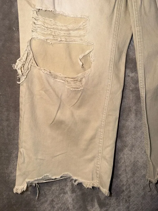 Zenana High Rise Distressed Straight Jeans Sand Beige - Image 4
